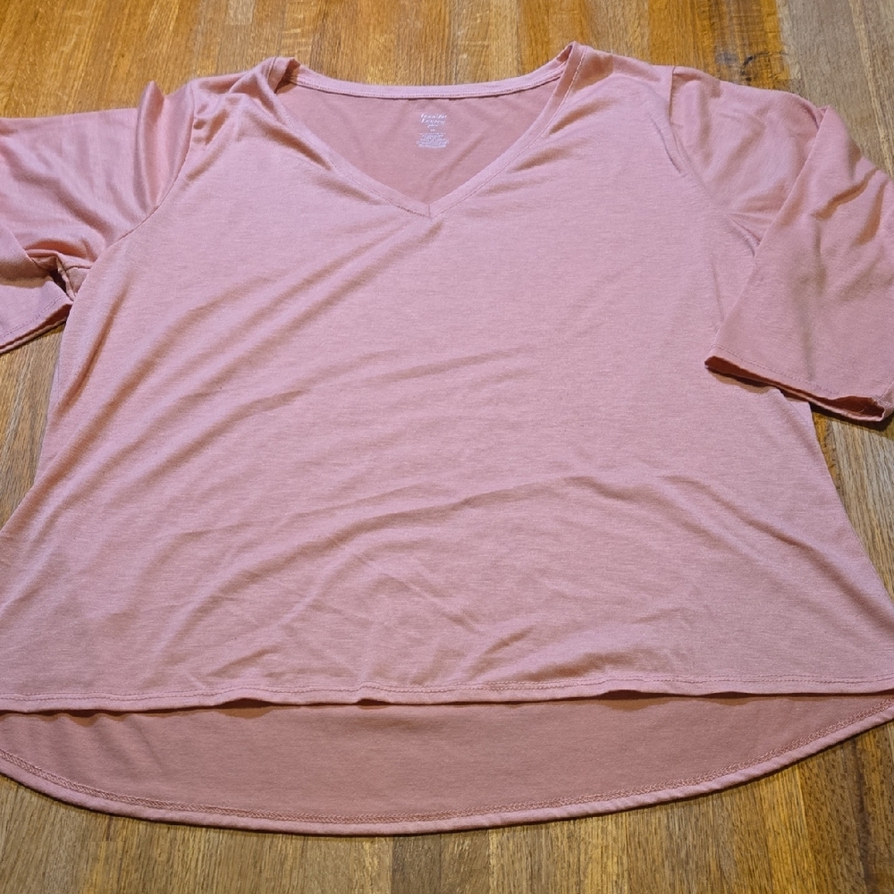 Jennifer Lauren Plus XL Solid Blush Pink V-Neck 3/4‎ Sleeve Pullover Blouse
